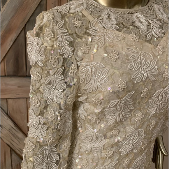 Vintage Ivory Lace, Chiffon & Sequin Dress (2 piece) Size Small - Picture 8 of 16